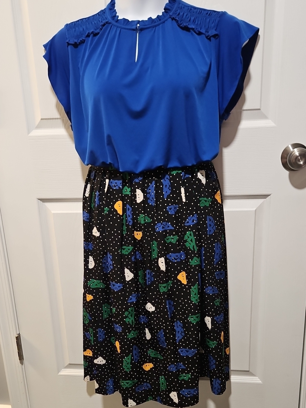 Vintage Alfred Dunner Blue & Black Printed Midi Skirt Dress